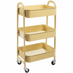 DOEWORKS Rollwagen Metall Aufbewahrungswagen Küchenwagen 3-Etagen, Servierwagen Organizer Wagen mit Rädern für Wohnzimmer Schlafzimmer Make-up Badezimmer Büro, Melonengelb Khaki Geel