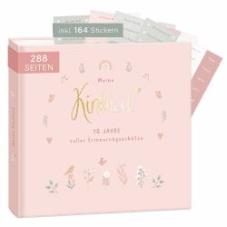 mintkind® "Meine Kindheit" Erinnerungsalbum Rosa Blumen Design + Sticker Set I deine ersten 10 Jahre I Fotoalbum Kinder Geschenke zur Geburt Babybuch zum Eintragen Tagebuch Kinder Album Geschenk Kind mit Stickerset Blumen
