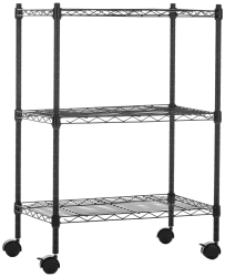 Amazon Basics 3 Regalböden, schmal auf Rollen mit Höhenverstellbaren Einlegeböden und Verstellbaren Nivellierfüßen - Max. Gewicht 340 kg, Schwarz, 34 cm D x 58.9 cm W x 83.2 cm H Schwarz 3 Regalböden Mit Rädern