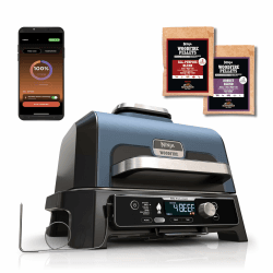 Ninja Woodfire Pro Connect XL Elektrischer BBQ Smoker Grill, App-Steuerung, digitaler Temperaturfühler, Rippenrost, Deckel, großer 7-in-1 Outdoor Grill & Heißluftfritteuse, blau & schwarz OG901EUAMZ
