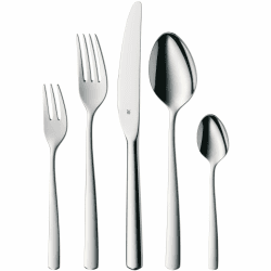 WMF Boston Besteck Set 12 Personen, Essbesteck 60 teilig, Monobloc-Messer, Cromargan Edelstahl poliert, glänzend, spülmaschinenfest Single