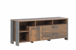 FORTE Clif TV-Unterschrank mit 1 Tür und 2 Schubladen, Holzwerkstoff, Old – Wood Vintage/ Betonoptik Dunkelgrau, 161 x 63,9 x 41,6 cm Old – Wood Vintage/ Betonoptik Dunkelgrau 161 x 63,9 x 41,6 cm TV-Unterschrank mit 1 Tür und 2 Schubladen Single