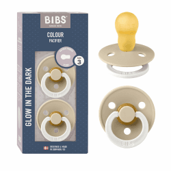 BIBS Colour Glow Schnuller 2er-Pack, BPA-frei. Leuchtet im Dunkeln, Kirschform Nippel. Naturkautschuk/Latex, Hergestellt in Dänemark, Größe 3 (18+ Monate), Vanilla Glow Vanilla Glow Größe 3 (2er Pack)