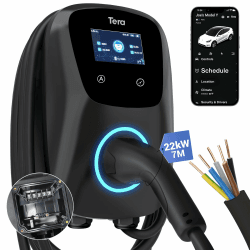 Tera EV Ladegerät Smart APP mit 32A Typ 2 22kW Heim Ladestation 400V CE & TÜV Wallbox 7m Ladekabel mit Ladegerätehalter App-Steuerung Hardwiring für Alle EVs und PHEVs W01 Schwarz Schwarz 22kW Festverdrahtet