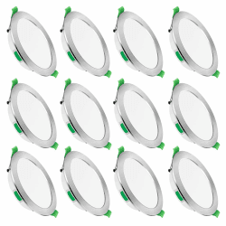 ALUSSO LED Einbaustrahler 230V 7W Dimmbar 580lm IP44 Einbauleuchten, Rund Chrom gebürstet Deckenspots, Warmweiß 3000K Neutralweiß 4000K Kaltweiß 6500K Einstellbar Deckenstrahler, 12er Set 7w Nickel Gebürstet, Durchmesser 113mm, Lochmaß 90-100mm 12er Set
