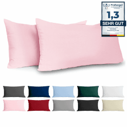 Dreamzie Kissenbezug 40 x 80 Renforcé Baumwolle (2er-Set) - Rosa - Dicht gewebt mit 57 Fäden/cm² - Kissenbezug 40x80 cm - Oeko Tex Zertifiziert Rosa 80 x 40 cm, 2 Stück