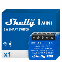 Shelly 1 Mini Gen3 | WLAN und Bluetooth Smart Relais Schalter mit Trockenkontakt | 1 Kanal 8A | Lichtsteuerung und Garagentoröffner | Alexa und Google Home | iOS-Android-App | Kein Hub erforderlich Shelly 1 Mini Gen 3 Einzelpackung