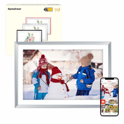 10.1" WLAN Digitaler Bilderrahmen mit 32GB Speicher, Elektronischer Bilderrahmen mit 1280 * 800 IPS Touch Display, Fotos & Videos über Frameo APP Ferngesteuert Teilen, Beste Wahl für Geschenk, Silber