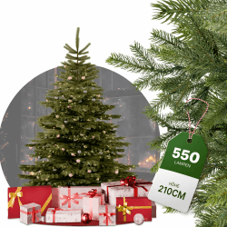 Weihnachtsbaum mit Beleuchtung | 210 cm | 550 LED | Weihnachtsbaum künstlich wie echt | LED Weihnachtsbaum inkl. stabilem Metallständer und Aufbewahrungskarton | Tannenbaum künstlich wie echt