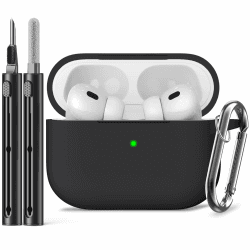 Inesore Compatible with Airpods Pro 2nd/1st Case Cover,Silicone Protective Case for Apple Airpods Pro 2nd/1st Generation Charging Case with Cleaner Pen,Black A3-Black