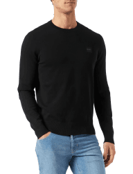 BOSS Herren Kanovano Pullover aus Baumwolle und Kaschmir mit Rundhalsausschnitt und Logo L Black1