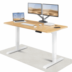 Desktronic Höhenverstellbarer Schreibtisch (160x80cm) - Schreibtisch Höhenverstellbar Elektrisch mit Flüsterleisem Dual-Motor & Touchscreen - Hohe Tragfähigkeit - Stehtisch HomePro Weiß + Eiche 160 x 80 cm