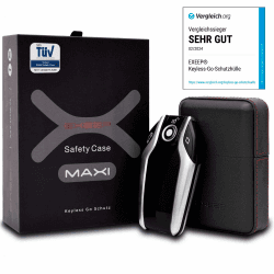 EXEEP® Keyless Go Schutz Autoschlüssel - Extra Groß - TÜV geprüft - Zuverlässige Funkschlüssel Abschirmung - RFID Blocker Schlüsseletui Echt-Leder - Auto Diebstahlschutz Box - Schwarz Schwarz - Maxi
