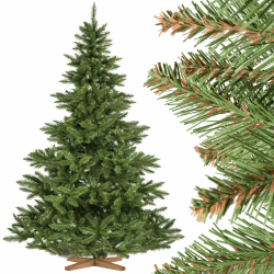 FairyTrees Weihnachtsbaum künstlich 220cm NORDMANNTANNE mit Christbaum Holzständer | TÜV Zertifiziert | TESTSIEGER Tannenbaum künstlich mit grünem Stamm | Made in EU 220 cm Baumstamm Grün