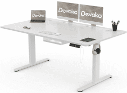 Devoko Höhenverstellbar Schreibtisch 160x80cm mit USB-A Ladeanschluss, Mobiler Elektrisch Computertisch mit Kabel Management Tray und 3-Funktions-Memory, Weiß 160 x 80 cm Weiß