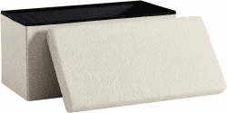 Zedelmaier Sitzbank Sitzwürfel mit Stauraum Plüschstoff Fußbank Truhen Aufbewahrungsbox faltbar belastbar bis 300 kg, Deckel abnehmbar, 76 x 38 x 38 cm (Beige-76) 76T x 38B x 38H cm Beige