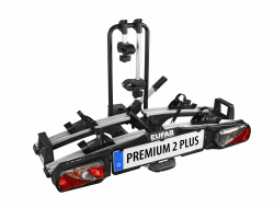 EUFAB 11523 Fahrradträger PREMIUM 2 Plus, E-Bike geeignet, für große Heckklappen, komplett vormontiert, Diebstahlschutz, 2 Fahrräder, Anhängekupplung, Schwarz/Grau, (BxHxT) ca. 115x67x61 cm Heckträger Premium ll Plus Fahrradträger