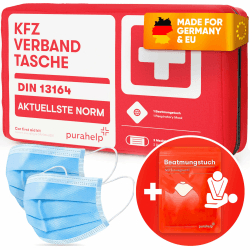 PURAHELP KFZ Verbandstasche nach aktueller Norm 2024 DIN 13164 (StVO konform) - Inkl. Beatmungstuch - Erste Hilfe Set Auto Verbandskasten 2025 1 Stück