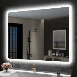 S'bagno Badspiegel-mit-Beleuchtung 800x600mm, Bluetooth-Badezimmer-Spiegel-mit-Beleuchtung und Entfoggen, Badezimmerspiegel-mit-Beleuchtung 3 Farbtemperaturen, Speicherfunktion, Horizontal/Vertikal M66 (Bluetooth) 60L x 80B cm
