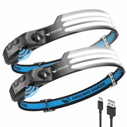 Smiling Shark Stirnlampe, 230°Wide Angle 3*LED Weiß Licht 2 Stück Streifen die Hellste Headlight Wiederaufladbar mit Wasserdichte Joggen, Stirnlampe--Headlight-Camping-Kopflampe Weiß 2 Pack