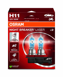 Osram NIGHT BREAKER LASER H11, 150% mehr Helligkeit, Halogen-Scheinwerferlampe, 64211NL-2HB, 12V PKW, Hängebox (2 Lampen), white 2 Lamps H11
