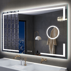 S'bagno 120x70cm Schminkspiegel mit Beleuchtung, Badspiegel mit Beleuchtung mit Berührungssensor/Dimmen/Beschlagsverhinderung Beleuchtetes Badezimmer Wandmontage Mit Lichtern M33 (5-fache Lupe + No Bluetooth) 70L x 120B cm