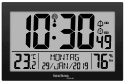 Technoline 8016 Funk-Wand-Uhr mit Temperaturanzeige, Kuststoff, schwarz, 225 x 143 x 24 mm, WS8016SCHWARZ, 225 x 24 x 143mm Schwarz Single