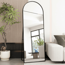 AUFHELLEN Bogen Ganzkörperspiegel 165x60cm, Gewölbter Spiegel mit Schwarz Metallrahmen Standspiegel HD Groß Bodenspiegel Wandspiegel mit Haken für Wohn-, Schlaf- und Ankleidezimmer Spiegel Schwarz-gewölbt 165L x 60B cm