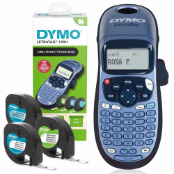 DYMO LetraTag LT-100H Beschriftungsgerät Handgerät | Tragbarer Etikettendrucker mit ABC Tastatur | mit Papieretiketten, weißen & transparenten Kunststoffetiketten | Ideal fürs Büro & zu Hause LT-100H Blue Bundle