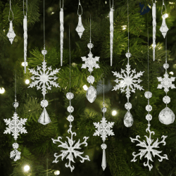 16 Stück Acryl Eiszapfen Schneeflocke Eistropfen Anhänger,Weihnachtsbaum Kristall Dekorationen, Weihnachtsbaumschmuck,Kristallschneeflocke für die Weihnachtsbaumparty Transparent