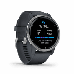 Garmin Venu 2 – GPS-Fitness-Smartwatch mit ultrascharfem 1,3“ AMOLED-Touchdisplay, umfassenden und Gesundheitsfunktionen, über 25 vorinstallierte Sportarten, Garmin Music und Garmin Pay Granitblau Venu 2 Single