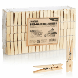 com-four® 240x Wäscheklammern aus Holz - Nachhaltige Holzklammern aus Birkenholz - unbehandelte Holzwäscheklammern zum Wäscheaufhängen und Basteln (240 Stück - Birke)