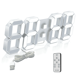 Deeyaple LED Wanduhr Digital Groß Wecker 3D Uhr Dimmbar Snooze USB 12/24Stunden Datum Temperaturanzeige Fernbedienung Nachtlicht Wohnzimmer Küche Schlafzimmer Büro 38cm (Weiß) Weiß 38CM