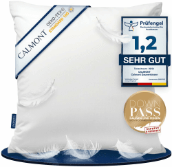 CALMONT 3-Kammer Daunenkissen 80x80 I Für Allergiker geeignet I Fast 100% Daunen I Langlebig & Atmungsaktives Bettkissen für einen natürlich erholsamen Schlaf I Kopfkissen 80x80 Daunen 80 x 80 cm