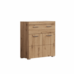 trendteam smart living - Amanda - Kommode - Eiche - Badschrank - (BxHxT) 73 x 79 x 31 cm - Mehrzweckschrank mit großer Schublade und einem verstellbaren Einlegeboden - silberfarbene Griffe Asteiche
