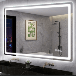 S’bagno Badspiegel-mit-Beleuchtung 100x70cm, Bluetooth Badezimmer Spiegel mit Beleuchtung und Entfoggen, 3 Farbtemperaturen, Speicherfunktion, Dimmbar, IP44 Led Badspiegel Horizontal/Vertikal M55 (Bluetooth) 70L x 100B cm