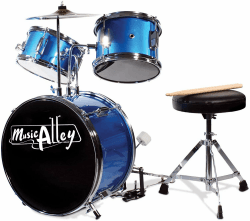 Music Alley Junior Drum Kit for Kids with Kick Drum Pedal, Drum Stool & Drum Sticks - Blue Blue Single