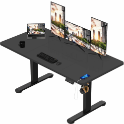 TRIUMPHKEY Höhenverstellbarer Schreibtisch 180x80 groß mit USB Ladeanschluss, 3 Memory-Steuerung Schreibtisch Höhenverstellbar Anti-Kollisions Computertisch Höhenverstellbarer Tisch Schwarz 180 x 80 cm Schwarz+schwarz