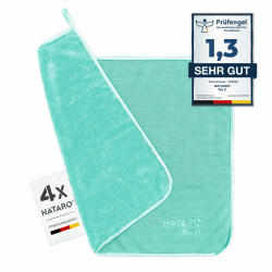 NATARO® 4 Stück Fast Dry it. Premium Trockentuch für Duschkabine, Auto, Haushalt, Camping – DAS ORIGINAL – extra saugfähiges Microfasertuch, fusselfrei, kratzfrei, Extreme Wasseraufnahme, 40x50cm 4er Pack Mint