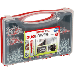 fischer Red-Box DuoPower + Schraube, Sortimentsbox, 280-teilig mit Schrauben & DuoPower Dübeln in verschiedenen Größen, vorsortiertes Set für zahlreiche Baustoffe und Befestigungen DuoPower + Schraube Einzeln