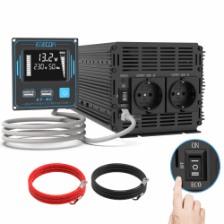 EDECOA 2000w Wechselrichter 12v 230v Spannungswandler Reiner Sinus mit Fernbedienung 2X USB und Bildschirm LCD für Wohnmobil, Sonnenkollektor KFZ 2000w Fernbedienung USB