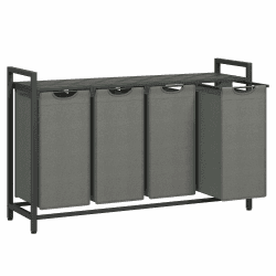 VASAGLE Wäschekorb 4 Fächer, Wäschesammler mit Ablage, Wäschebox, Wäschesack aus Oxford-Gewebe ausziehbar abnehmbar, Metallrahmen, 4 x 40 L, 116 x 33 x 72 cm, schwarz-grau BLH401G01 Schwarz + Grau 160 L
