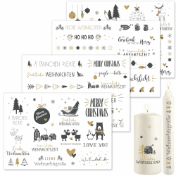 OWLBOOK® Kerzentattoos Weihnachten Kerzen Tattoo Weihnachten Kerzen Sticker Kerzenfolien Tattoo Folie Kerzensticker Kerzen Aufkleber Weihnachten I Wasserschiebefolie Weihnachtsset Gold 4 x Din A5