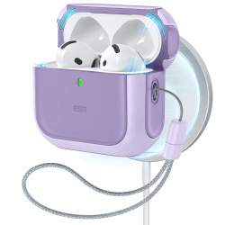 ESR für AirPods 4 Hülle, Kompatibel mit AirPods 4 Gen (2024) (USB-C), Unterstützt kabelloses Laden, Schutzhülle mit Handschlaufe, Magnetischer Deckel, Orbit Hybrid Hülle, Lila Lila AirPods 4(2024)