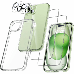 UniqueMe für iPhone 15 Hülle, 5-in-1-Set Handyhülle für iPhone 15 Case Rundumschutz Schutzhülle Cover, 1 Handyhülle & 2 Schutzfolie & 2 Kameraschutz - Transparent iPhone 15 (6.1 Zoll) Transparent