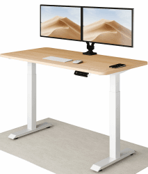 Desktronic Höhenverstellbarer Schreibtisch 140x70 cm - Stabiler Schreibtisch Höhenverstellbar Elektrisch - Standing Desk mit Touchscreen und Integrierten Ladesteckern Weiß + Eiche 140 x 70 cm
