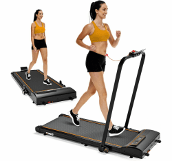 TODO Laufband, Walking Pad, Laufband für Zuhause Laufband Klappbar, 1-12 KM/H Laufband Schreibtisch Fitnessgeräte für Zuhause mit Fernbedienung, LCD-Anzeige und Handläufe Laufband Klappbar(Orange)