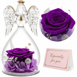 Yamonic Ewige Rose Engel Figur Geschenke für Frauen,Ewige Rose Engel Geschenke für Mama,Geburtstagsgeschenk für Frauen,Oma Geschenk,Ewige Rose im Glas Schutzengel Weihnachten,Muttertagsgeschenk 2-lila