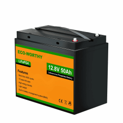 ECO-WORTHY LiFePO4 12V 50Ah mit 50A BMS und Max.15000 Zyklen,640Wh Lithium Batterie 12V 50Ah für Trolling-Motor,Boot,Wohnmobile,Solarpanel 12.8V 50Ah