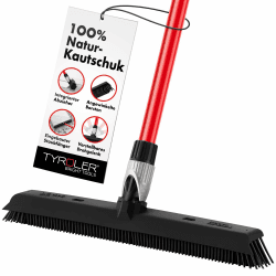 Tyroler | Staubfänger Besen & Abzieher | 41cm Kopf | 140cm Anti-Rost Griff | 100% Naturkautschuk | Mehrzweck für Innen, Außen, Teppiche, Decks, Boden | Wasserfest & Waschbar (Black) Schwarz